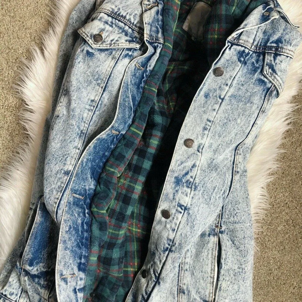 Vintage Acid Wash Denim‎ Jacket Flannel Lined Retro Grunge